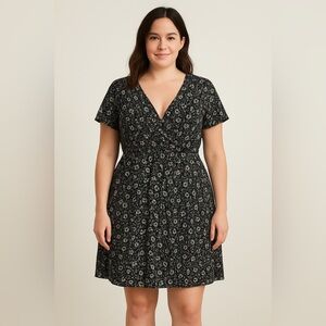 Kaileigh Faux Wrap Ditzy Floral Midi Dress Black Women’s size 2X